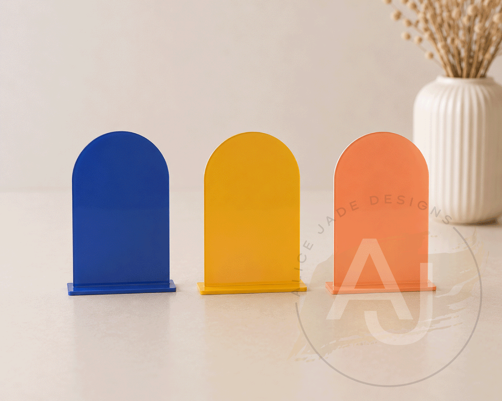 A5 Acrylic Arch Signs | Small Freestanding Sign | Market Display Sign | Modern Acrylic Place Card