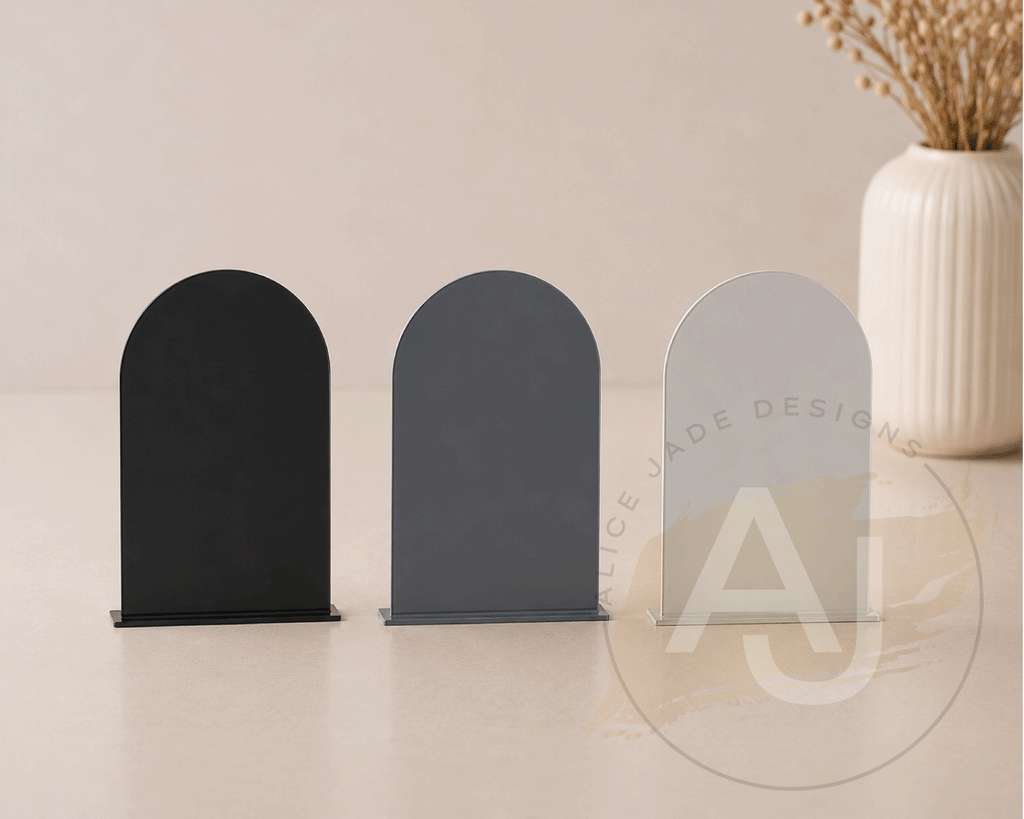 A5 Acrylic Arch Signs | Small Freestanding Sign | Market Display Sign | Modern Acrylic Place Card