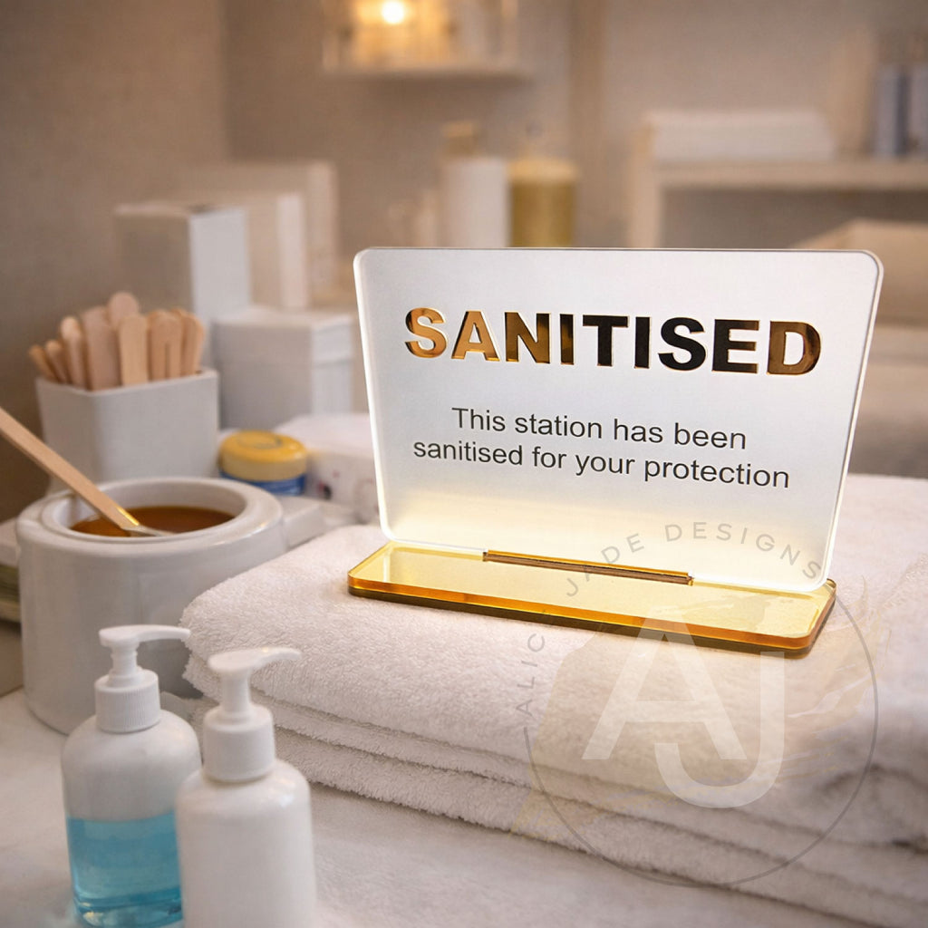 Mini Sanitized Acrylic Salon Sign | Free Standing