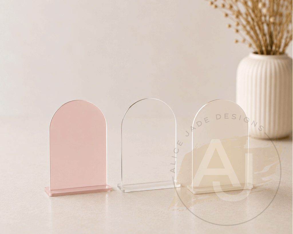 A5 Acrylic Arch Signs | Small Freestanding Sign | Market Display Sign | Modern Acrylic Place Card