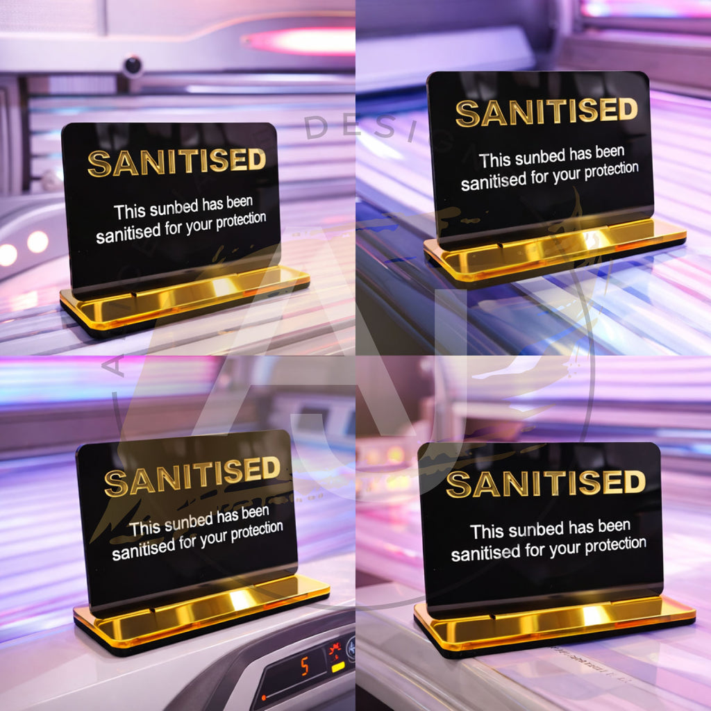 Mini Sanitized Sunbed Acrylic Salon Sign | Free Standing