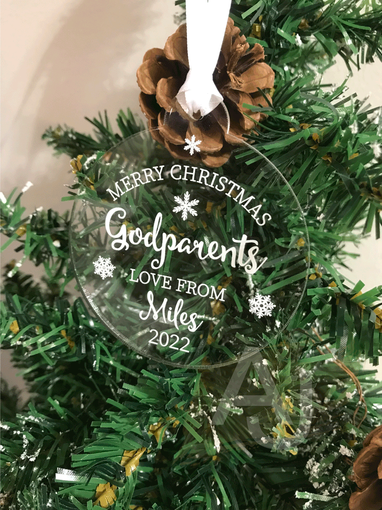 Personalised Merry Christmas Godparents Christmas Tree Bauble Decoration Gift