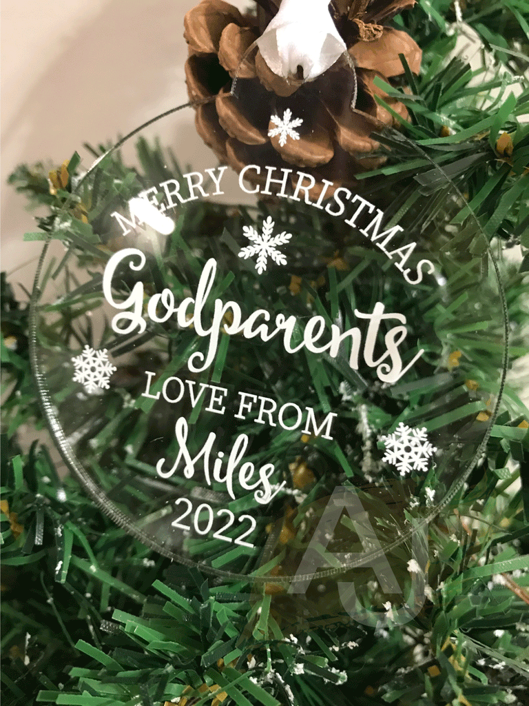 Personalised Merry Christmas Godparents Christmas Tree Bauble Decoration Gift