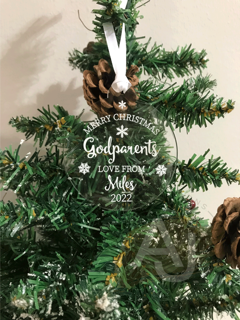 Personalised Merry Christmas Godparents Christmas Tree Bauble Decoration Gift