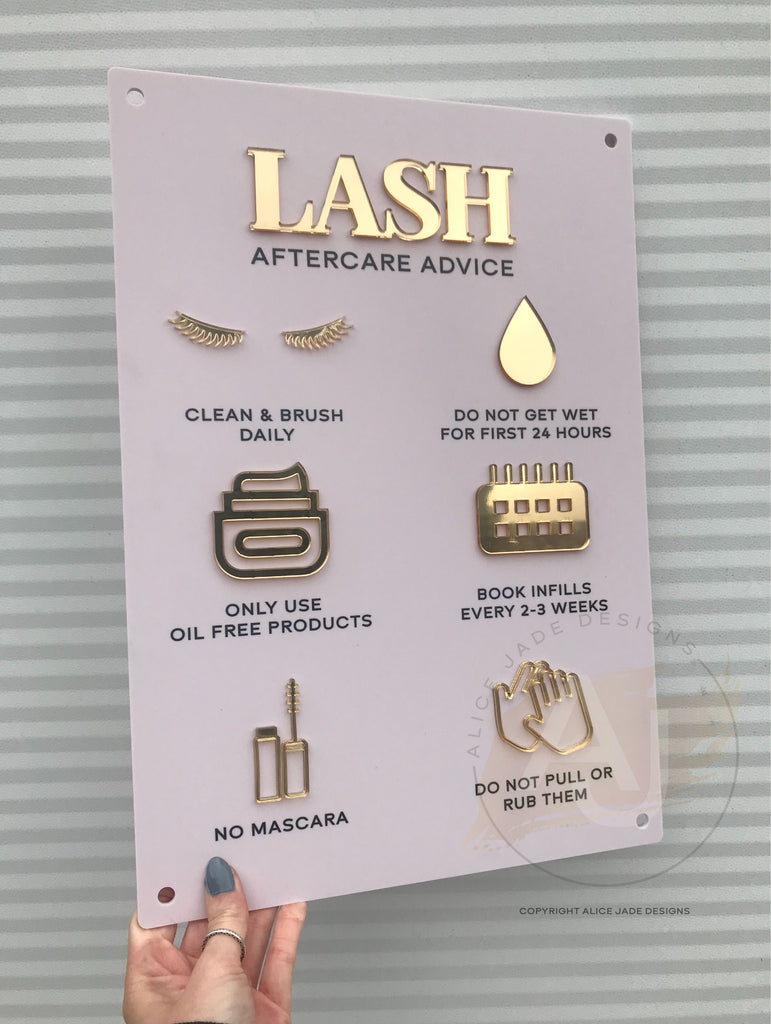 Lash Aftercare Advice Acrylic A3 Wall Sign | Beauty Sign | Business Sign | Spa Sign | Salon Sign | Salon Decor