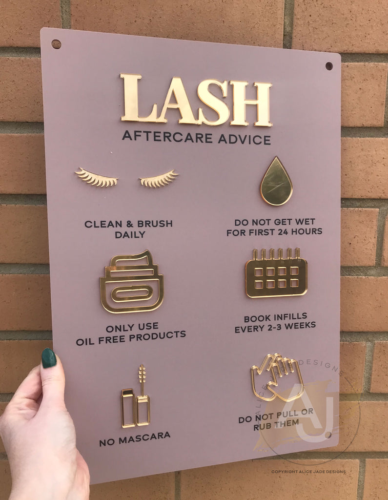 Lash Aftercare Advice Acrylic A3 Wall Sign | Beauty Sign | Business Sign | Spa Sign | Salon Sign | Salon Decor