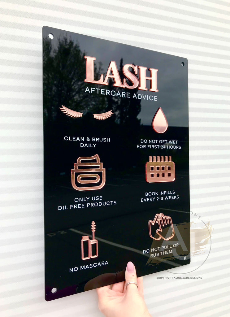 Lash Aftercare Advice Acrylic A3 Wall Sign | Beauty Sign | Business Sign | Spa Sign | Salon Sign | Salon Decor
