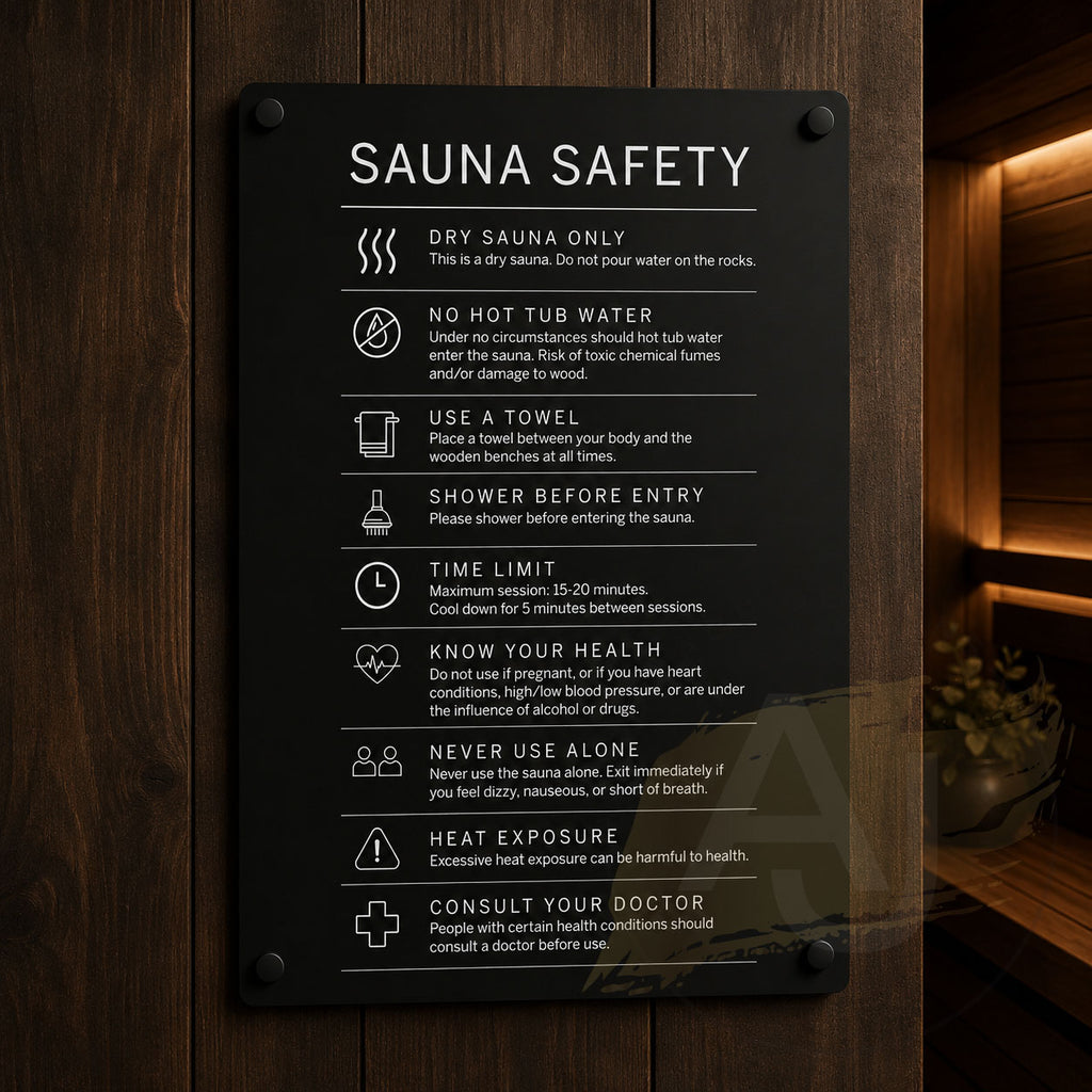 Custom Sauna Safety Plaque | Personalised Outdoor Acrylic Sign for Airbnb & Holiday Rentals