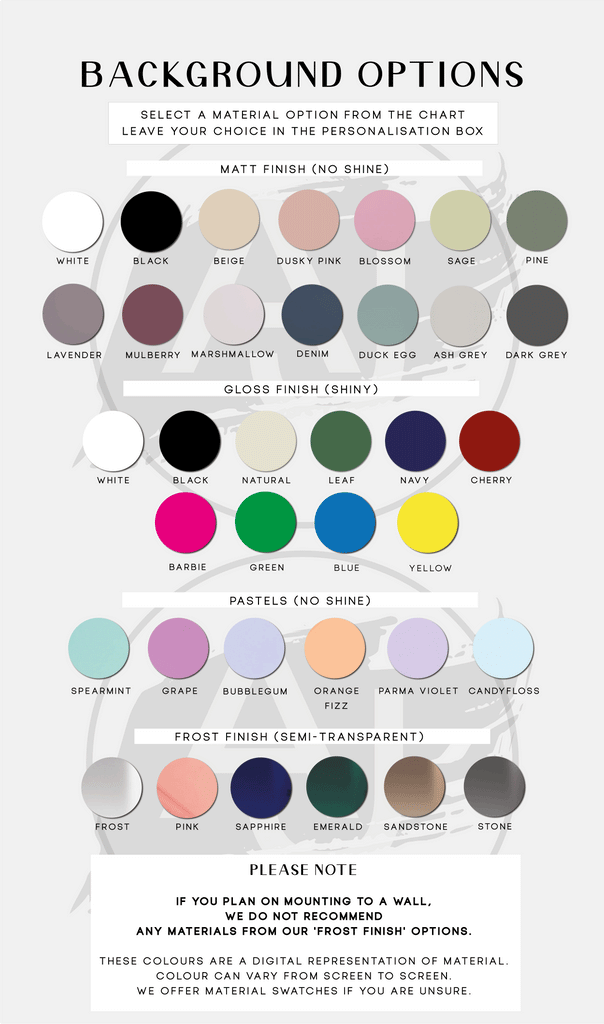Acrylic Colour Swatch Samples
