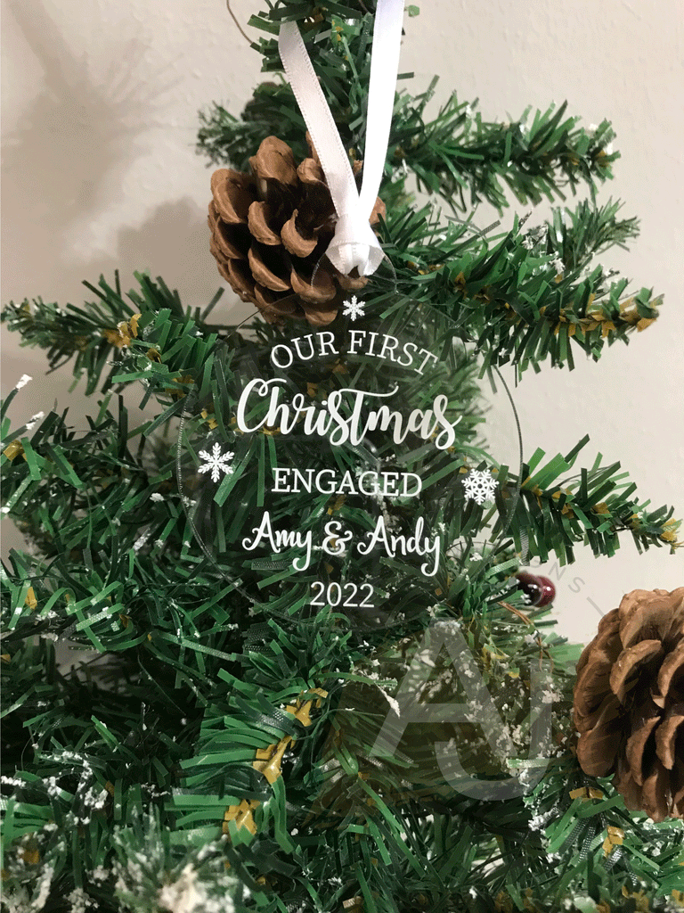Personalised First Christmas Engaged Couples Tree Bauble Decoration Wedding Gift