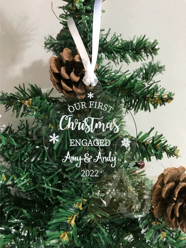 Personalised First Christmas Engaged Couples Tree Bauble Decoration Wedding Gift