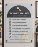 Before You Go – Acrylic Checkout Checklist Sign for Holiday Lets & Airbnb