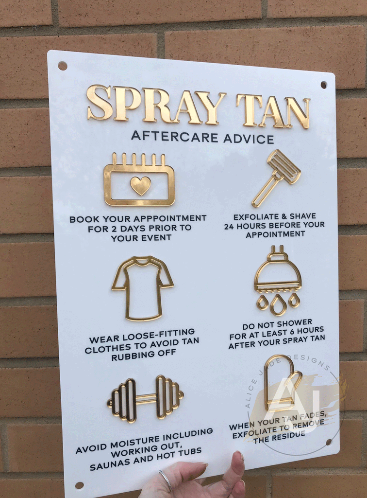 Spray Tan Aftercare Advice Acrylic A3 Wall Sign | Studio Sign | Business Sign | Salon Sign | Beauty Sign