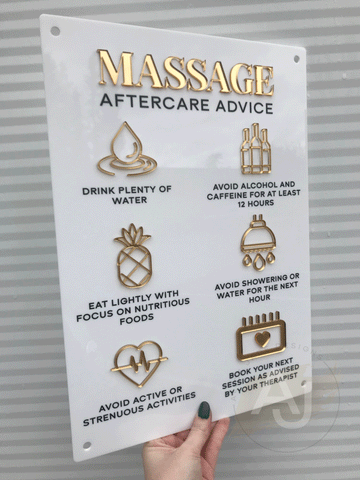 Massage Aftercare Advice Acrylic A3 Wall Sign | Beauty Sign | Business Sign | Spa Sign | Salon Sign | Salon Decor