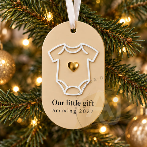 Pregnancy Announcement Christmas Decoration, Baby Arriving 2027, Acrylic Bauble, Our Little Gift Keepsake