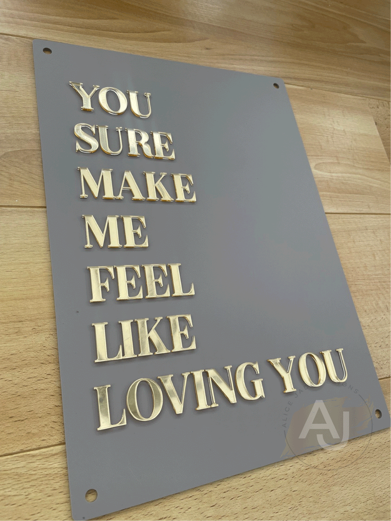 Wall Art 3D Quote Acrylic Sign | 'You sure make me feel like loving you'