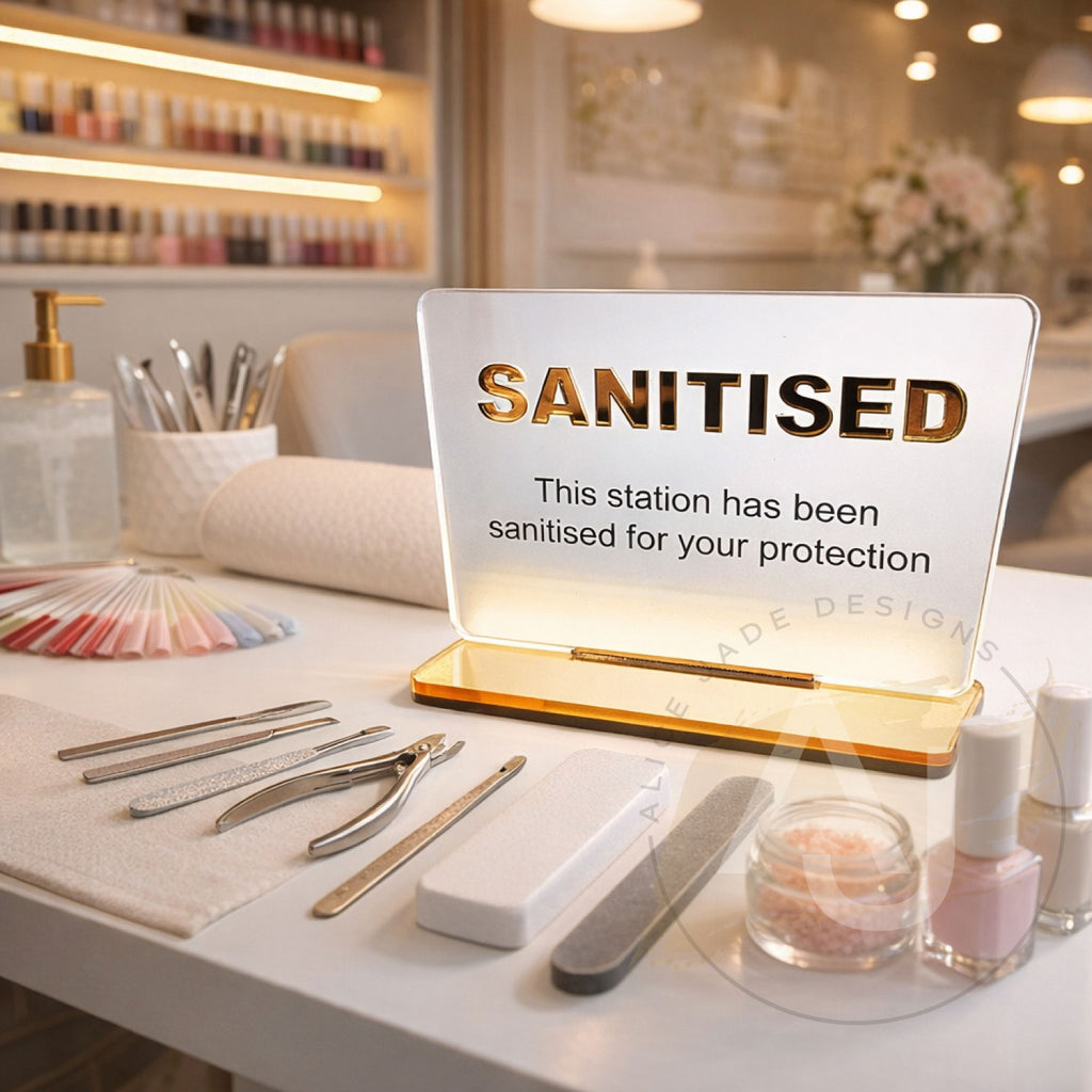 Mini Sanitized Acrylic Salon Sign | Free Standing