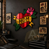 "MOM" Heart Rose Acrylic Mirror Wall Art – Tattoo Inspired Decor