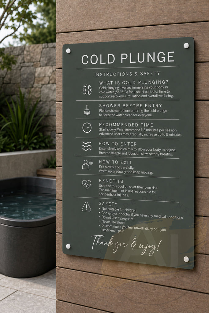 Custom Cold Plunge Pool Plaque | Personalised Outdoor Acrylic Sign for Airbnb & Holiday Rentals