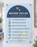 Before You Go – Acrylic Checkout Checklist Sign for Holiday Lets & Airbnb