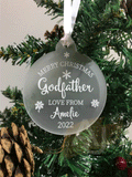 Personalised Merry Christmas Godfather Christmas Tree Frosted Bauble Decoration Gift