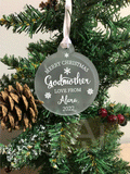 Personalised Merry Christmas Godmother Christmas Tree Frosted Bauble Decoration Gift