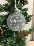 Personalised Merry Christmas Godparents Christmas Tree Frosted Bauble Decoration Gift