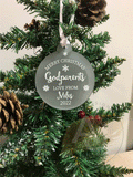 Personalised Merry Christmas Godparents Christmas Tree Frosted Bauble Decoration Gift