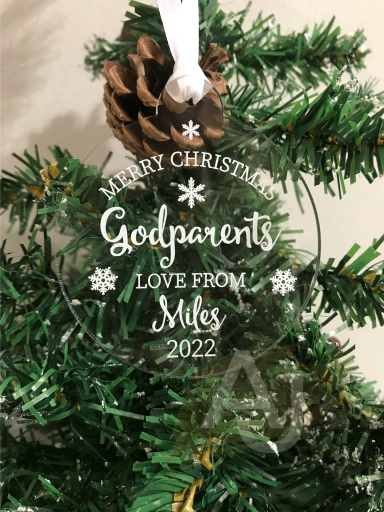Personalised Merry Christmas Godparents Christmas Tree Bauble Decoration Gift