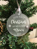 Personalised Mr & Mrs, Mr Mr, Mrs Mrs First Christmas Married Tree Frosted Bauble Decoration Wedding Gift