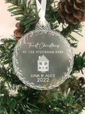Personalised New Home Christmas Tree Frosted Bauble Decoration