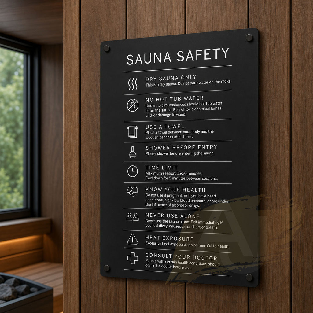 Custom Sauna Safety Plaque | Personalised Outdoor Acrylic Sign for Airbnb & Holiday Rentals