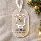 Pregnancy Announcement Christmas Decoration, Baby Arriving 2027, Acrylic Bauble, Our Little Gift Keepsake