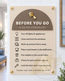 Before You Go – Acrylic Checkout Checklist Sign for Holiday Lets & Airbnb