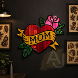 "MOM" Heart Rose Acrylic Mirror Wall Art – Tattoo Inspired Decor