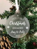 Personalised First Christmas Engaged Couples Tree Frosted Bauble Decoration Wedding Gift