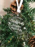 Personalised First Christmas Engaged Couples Tree Bauble Decoration Wedding Gift
