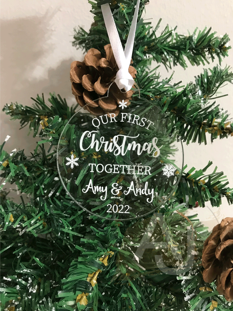Personalised First Christmas Engaged Couples Tree Bauble Decoration Wedding Gift