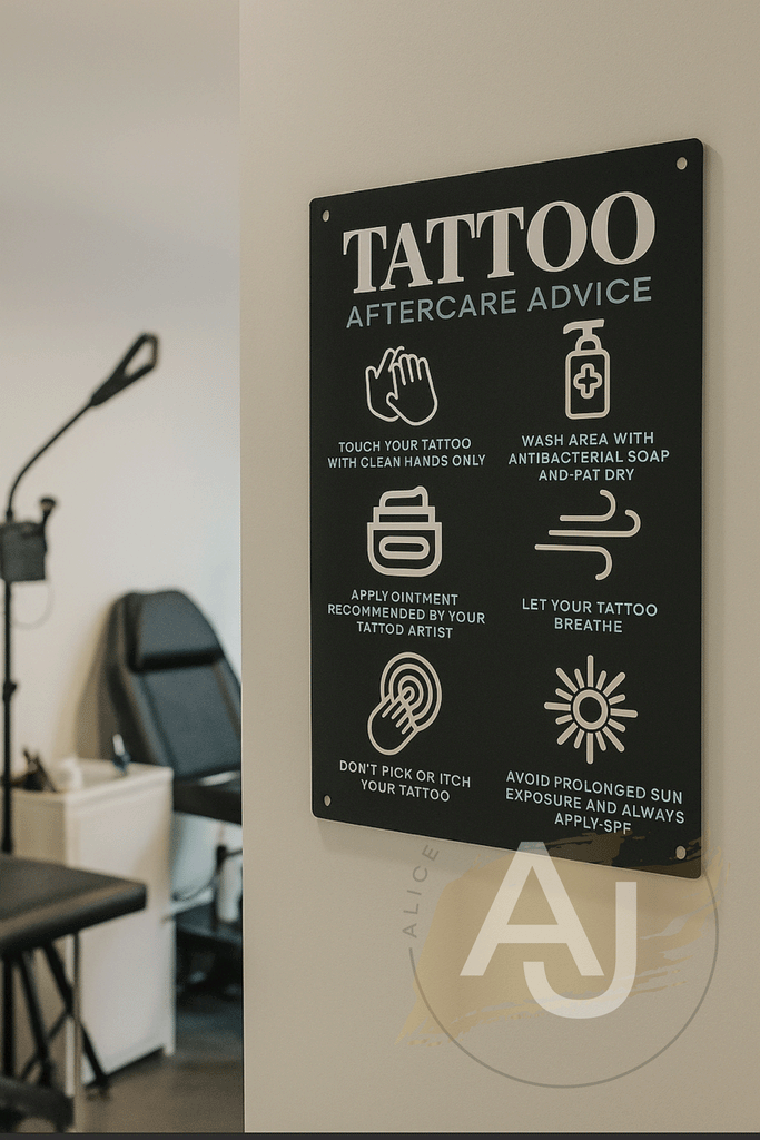 Tattoo Aftercare Advice Acrylic A3 Wall Sign | Studio Sign | Business Sign